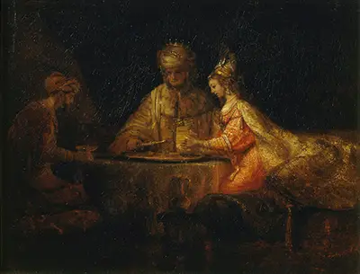 Ahasuerus and Haman at the Feast of Esther Rembrandt